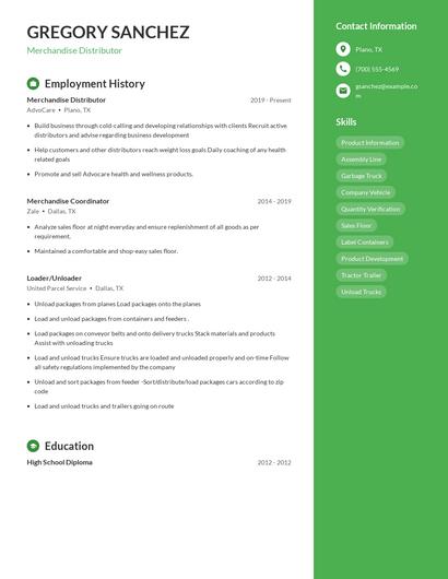 Merchandise Distributor Resume