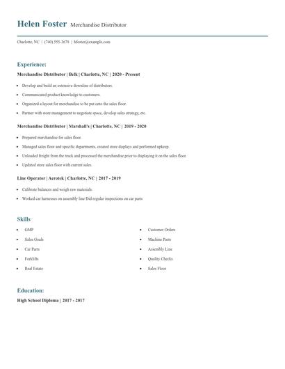 Merchandise Distributor Resume
