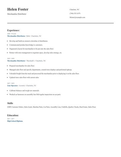 Merchandise Distributor Resume