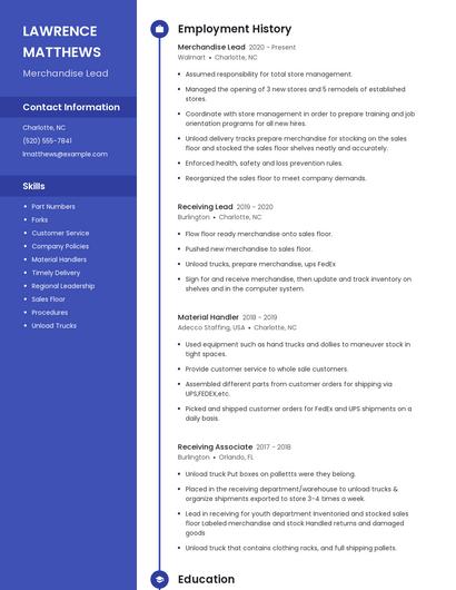 Merchandise Lead Resume