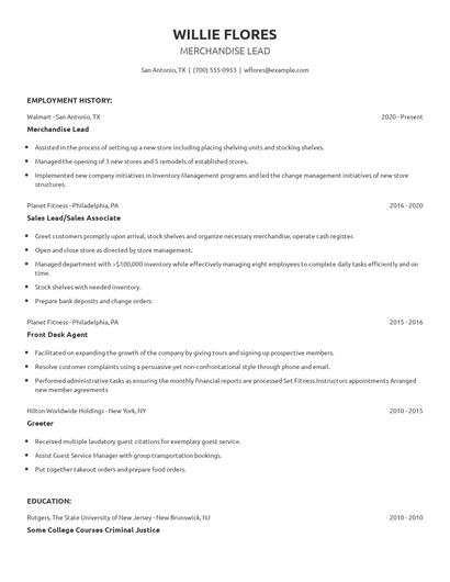Merchandise Lead Resume