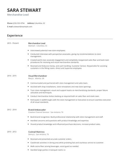 Merchandise Lead Resume
