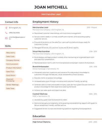 Merchandise Lead Resume