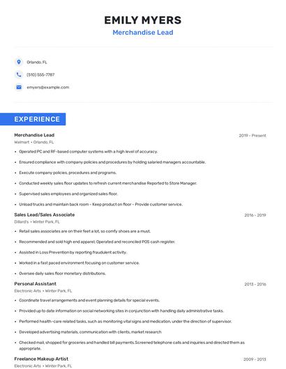 Merchandise Lead Resume
