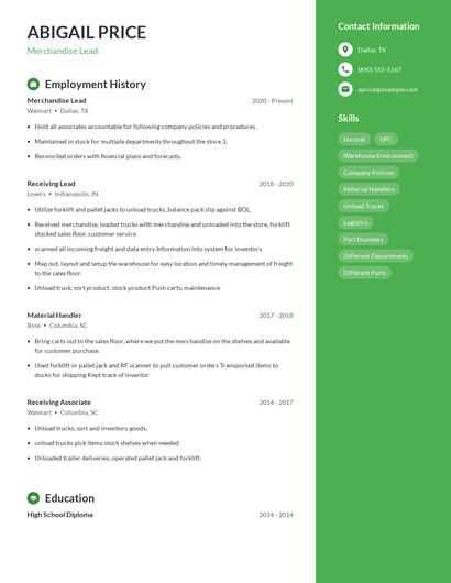 Merchandise Lead Resume