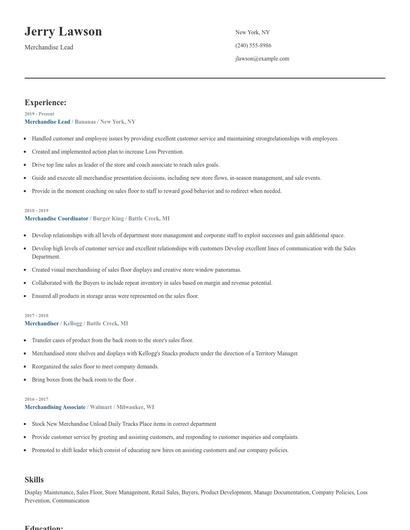 Merchandise Lead Resume