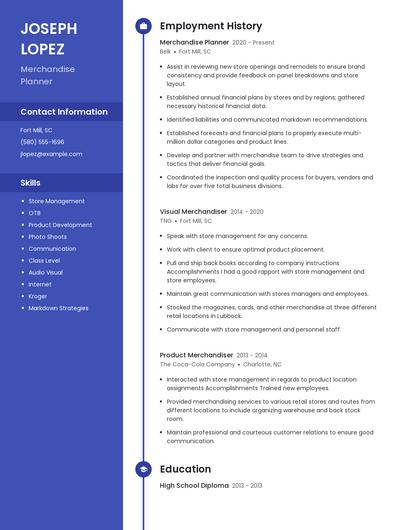 Merchandise Planner Resume