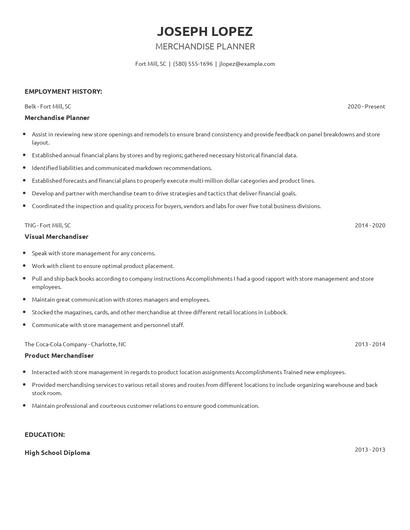 Merchandise Planner Resume