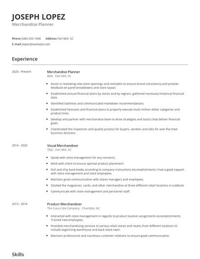 Merchandise Planner Resume