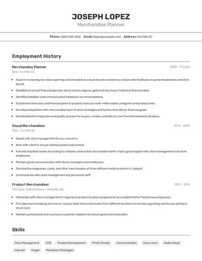 Merchandise Planner Resume