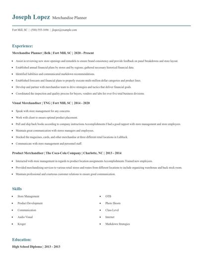 Merchandise Planner Resume
