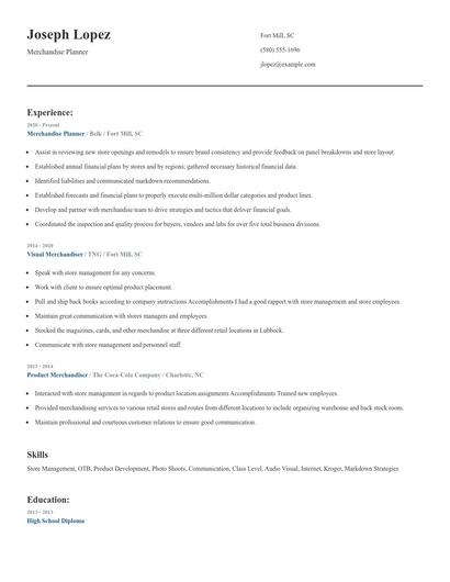 Merchandise Planner Resume