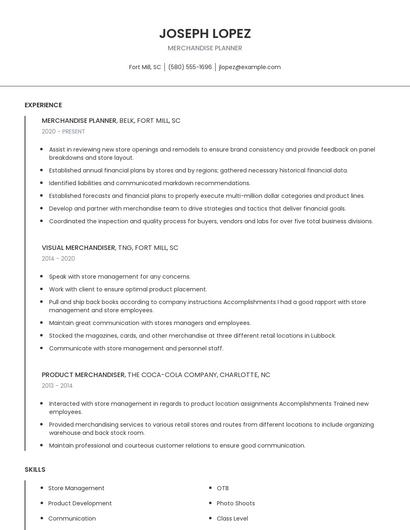 Merchandise Planner Resume