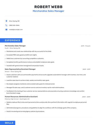 Merchandise Sales Manager Resume