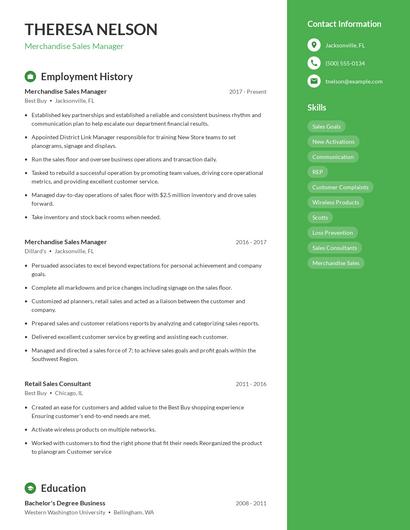 Merchandise Sales Manager Resume