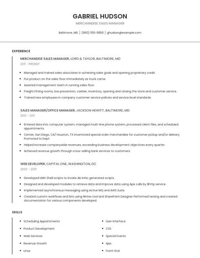 Merchandise Sales Manager Resume