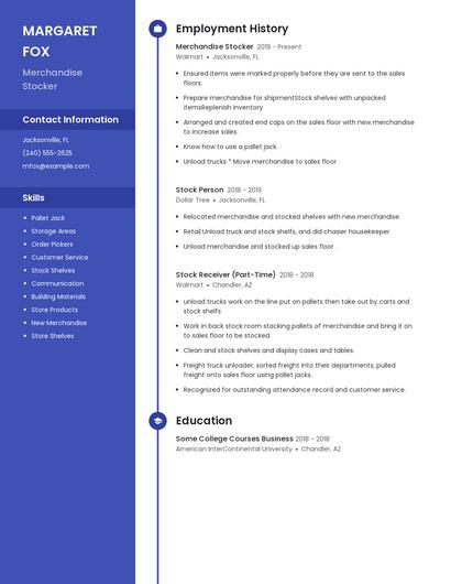 Merchandise Stocker Resume