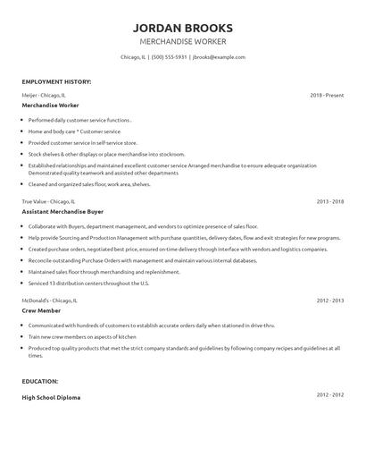 Merchandise Worker Resume