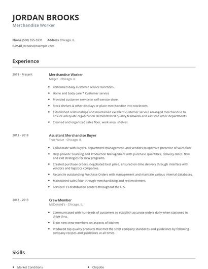 Merchandise Worker Resume
