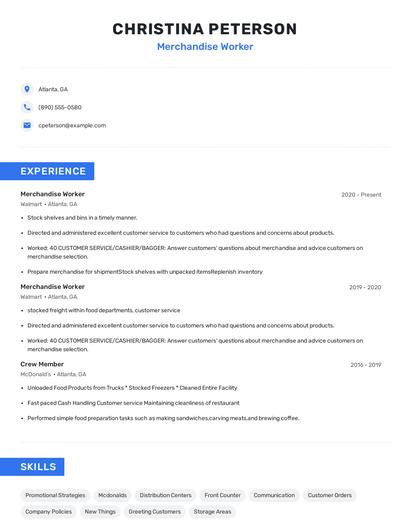 Merchandise Worker Resume