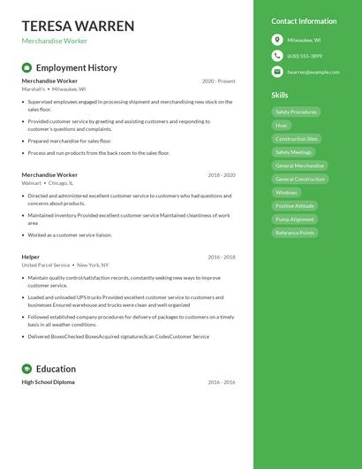 Merchandise Worker Resume