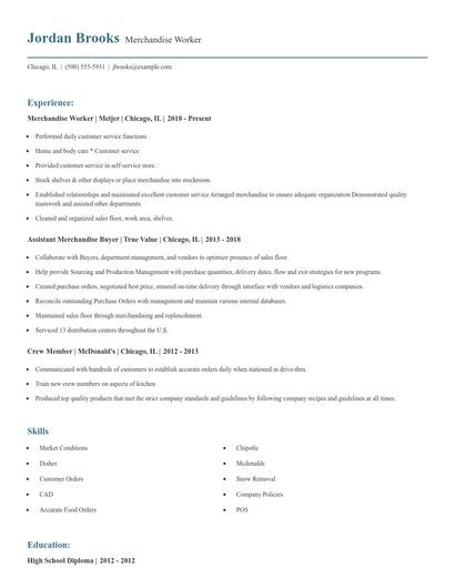 Merchandise Worker Resume