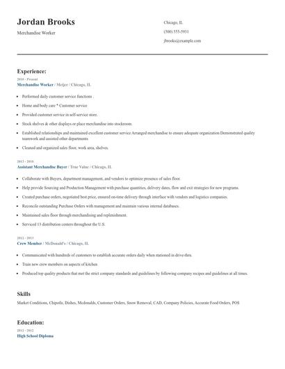 Merchandise Worker Resume