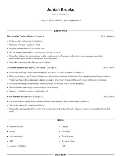 Merchandise Worker Resume