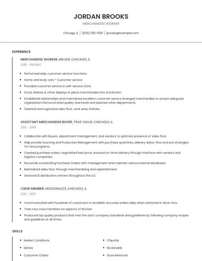 Merchandise Worker Resume