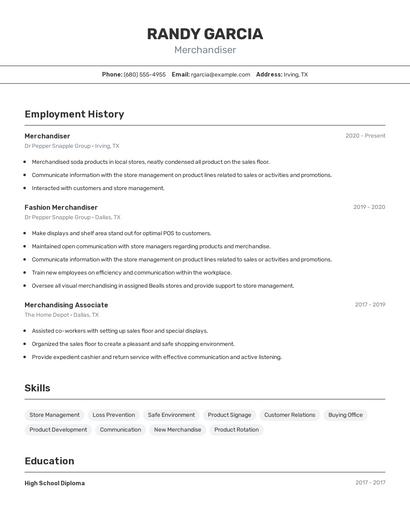 Merchandiser Resume