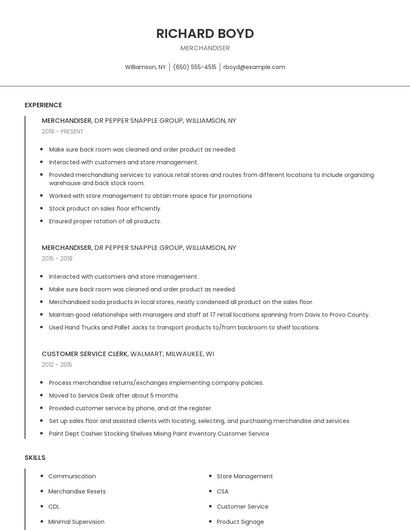 Merchandiser Resume