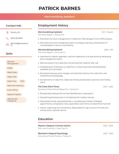 Merchandising Assistant Resume