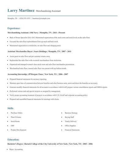 Merchandising Assistant Resume