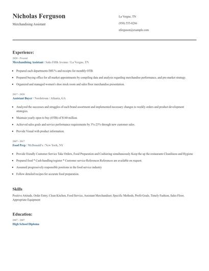 Merchandising Assistant Resume
