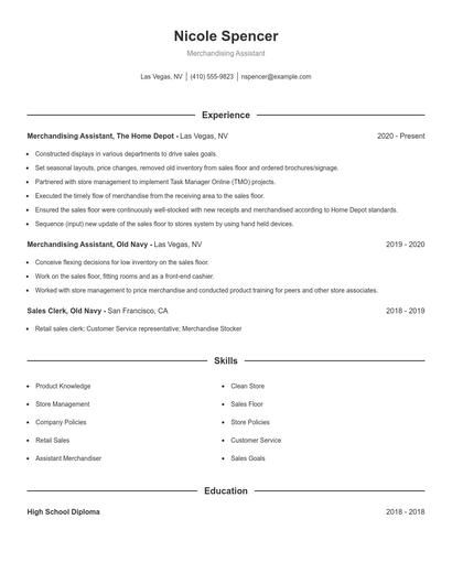Merchandising Assistant Resume