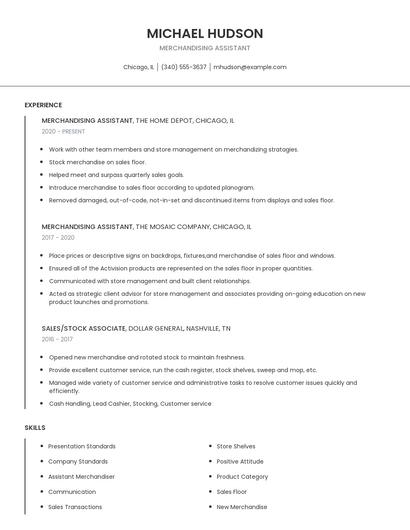 Merchandising Assistant Resume
