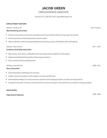 Merchandising Associate Resume