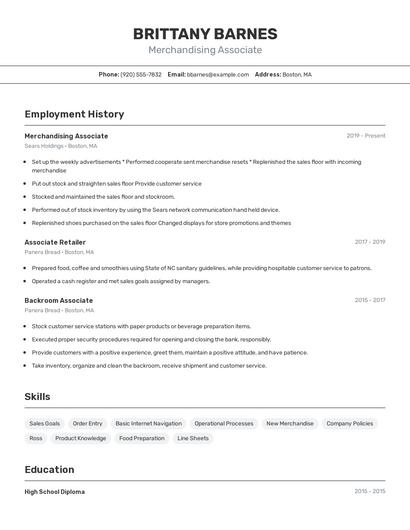Merchandising Associate Resume