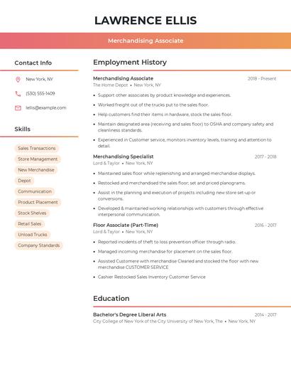 Merchandising Associate Resume