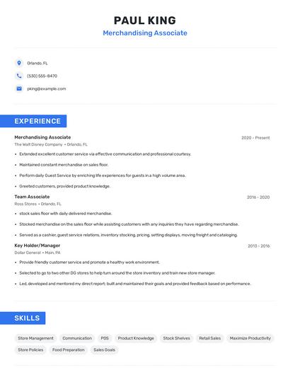 Merchandising Associate Resume