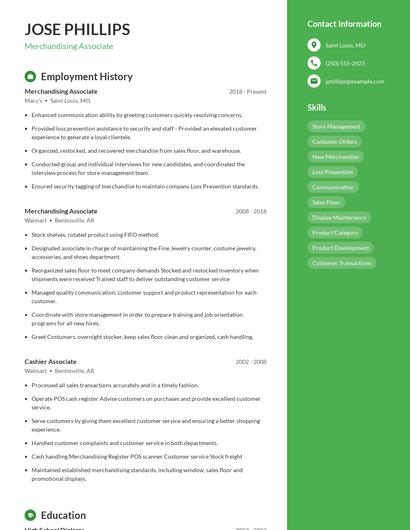 Merchandising Associate Resume