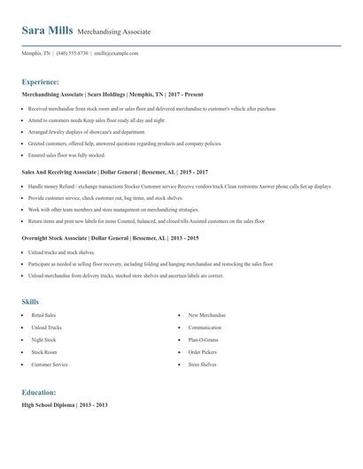 Merchandising Associate Resume