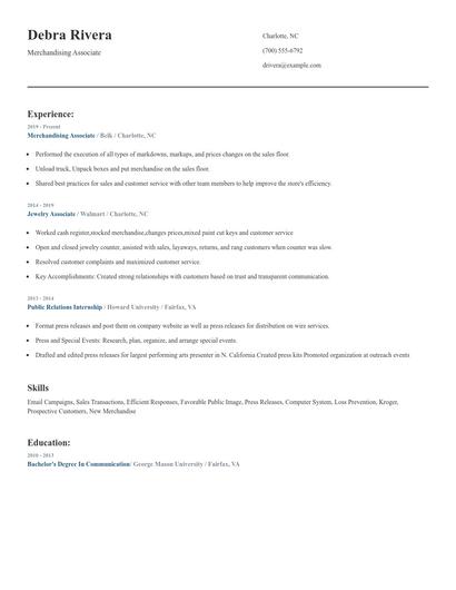 Merchandising Associate Resume