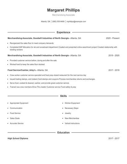 Merchandising Associate Resume