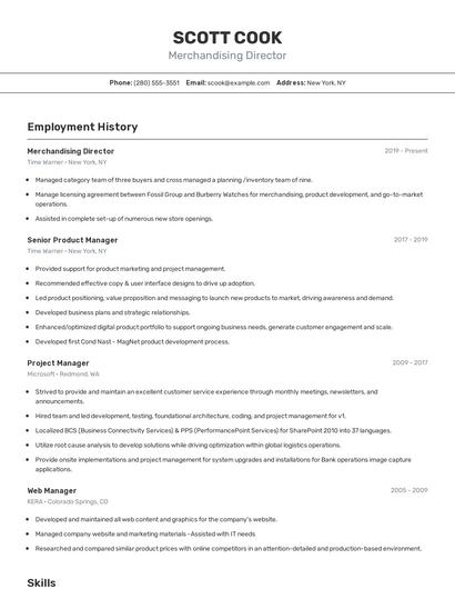 Merchandising Director Resume