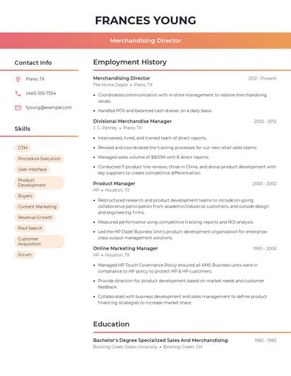 Merchandising Director Resume
