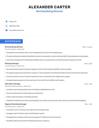 Merchandising Director Resume