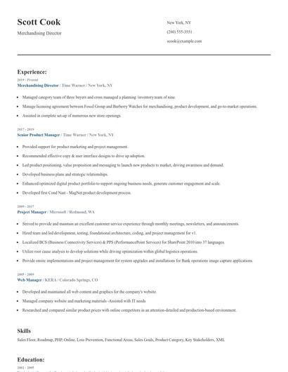 Merchandising Director Resume
