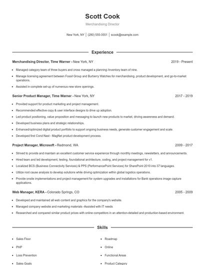 Merchandising Director Resume