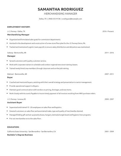 Merchandising Manager Resume